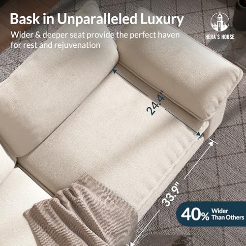 2 Pieces Modular Loveseat Couch & 3-Seat Sectional Sofa Set | Modern 5-Seater Cloud Sofa Set, Beige, Wider Armrest, Comfy Deep Seat, Soft Chenille Furniture Set for Living Room