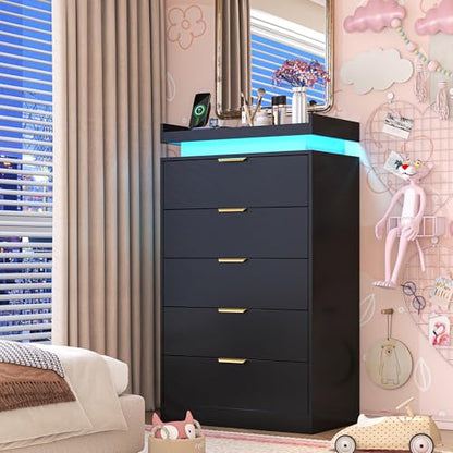 Tall Dresser for Bedroom, Black Dresser with LED Lights, view 8