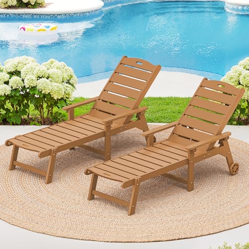 Outdoor Chaise Lounge, 5‑Position, 2‑Pack, Teak Color, view 2
