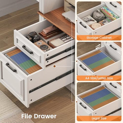 Farmhouse Executive Desk, 62'' Home Office Desk with File Drawers, view 4