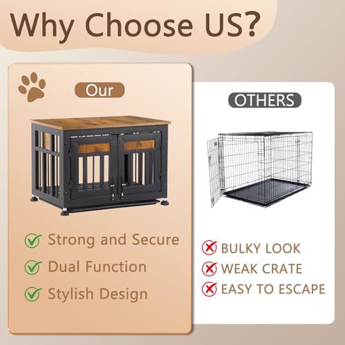 Dog Crate Furniture，26" Dog Kennel Furniture with Indestructible Metal, view 6