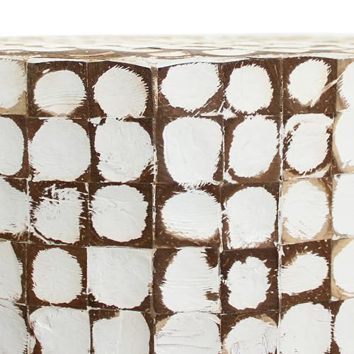 Boho Side Table Nightstand – White Coconut Shell End Table, Handcrafted Accent Furniture for Living Room, Bedroom, or Entryway – Rustic Coastal Decor, No Assembly Needed