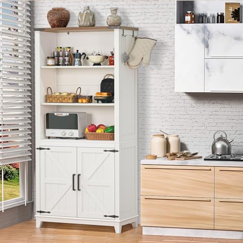 5 Tier Bookshelf 70in Tall Bookcase with Barn Doors and Storage Cabinet, view 6