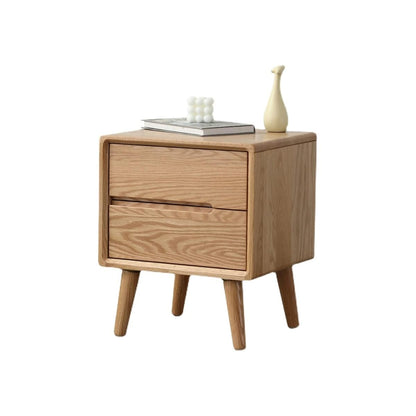 Night Stand Bedside Table Bedroom Furniture Double Drawer Locker White Oak Cabinet Nightstands Solid Wood