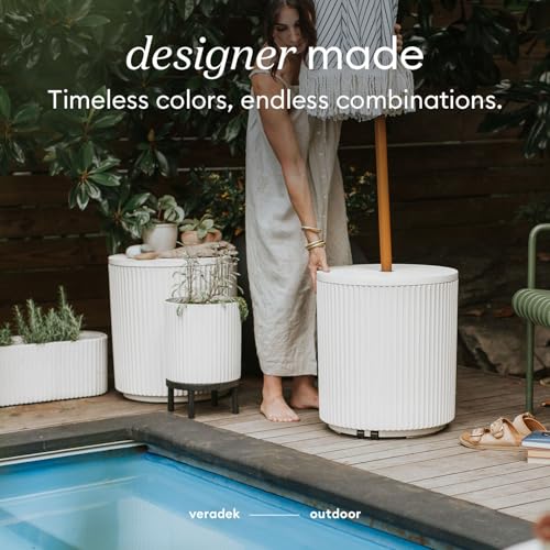 Umbrella Side Table - Outdoor Patio Table with Umbrella Hole for Porch/Patio | Durable Plastic-Stone Composite Material & Easy Assembly | Modern Coffee, Picnic or Poolside Table