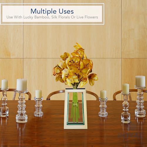 Flower Mirror Glass Vase - 13.5" Tall Tapered - Decorative Modern Floral Centerpiece Accent for Home Decor Living Room Bathroom, Kitchen, Fireplace, Shelf, Table, Entryway, Wedding