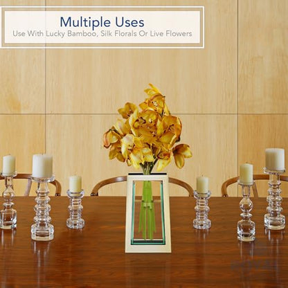 Flower Mirror Glass Vase - 13.5" Tall Tapered - Decorative Modern Floral Centerpiece Accent for Home Decor Living Room Bathroom, Kitchen, Fireplace, Shelf, Table, Entryway, Wedding