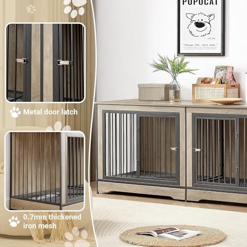 75'' Double Dog Crate Furniture for 2 Large Dogs, view 3