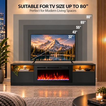 70” Fireplace TV Stand, Modern LED Entertainment Center, view 5