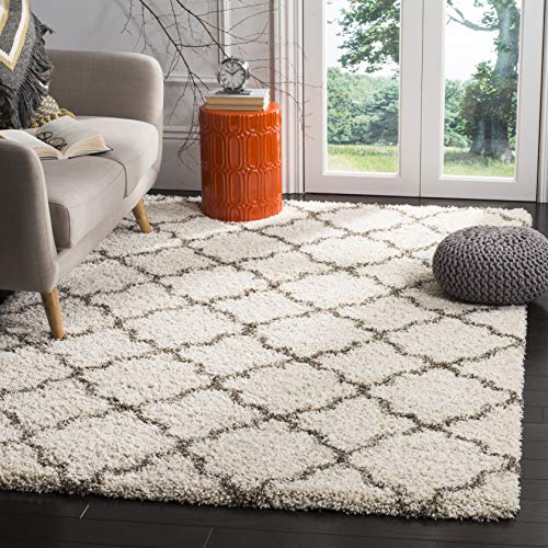 SAFAVIEH Hudson Shag Collection Area Rug - 5'3" x 7'6", Ivory & Grey, Moroccan Trellis Design, Non-Shedding & Easy Care, 2-inch Thick Ideal for High Traffic Areas in Living Room, Bedroom (SGH282A)