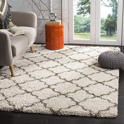 SAFAVIEH Hudson Shag Collection Area Rug - 5'3" x 7'6", Ivory & Grey, Moroccan Trellis Design, Non-Shedding & Easy Care, 2-inch Thick Ideal for High Traffic Areas in Living Room, Bedroom (SGH282A)