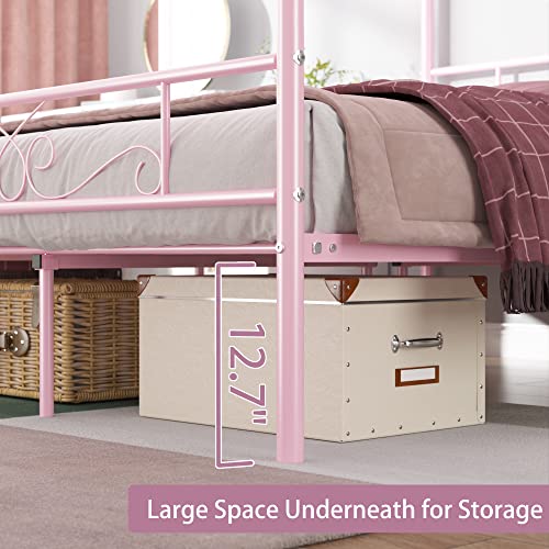 Full Metal Canopy Platform Bed Frame with Headboard, Pink, view 6