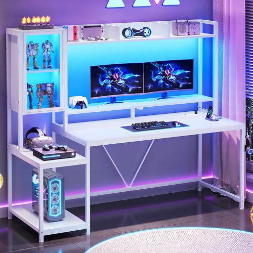 60'' Gaming Desk with Storage, Hutch, Display Cabinet and LED Lights, view 4