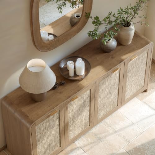 67" Rattan Sideboard Buffet Cabinet with Storage, Caramel Oak, view 7