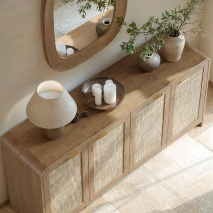 67" Rattan Sideboard Buffet Cabinet with Storage, Caramel Oak, view 7