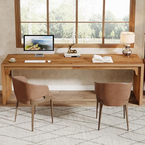 Tribesigns 78.7-Inch Extra Long Desk, Two Person Long Computer Desk, Double Writing Table for Home Office, Light Walnut Brown