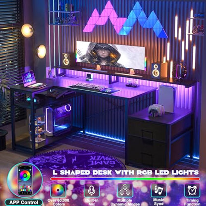L Shaped Desk with File Drawer, Reversible L Shaped Gaming Desk, view 5