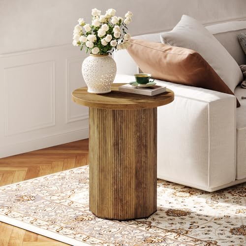 Tribesigns 2pcs Round End Table, Farmhouse Pedestal Side Table, Fluted Wooden Nightstand Drink Stand for Living Room, Bedroom (2)