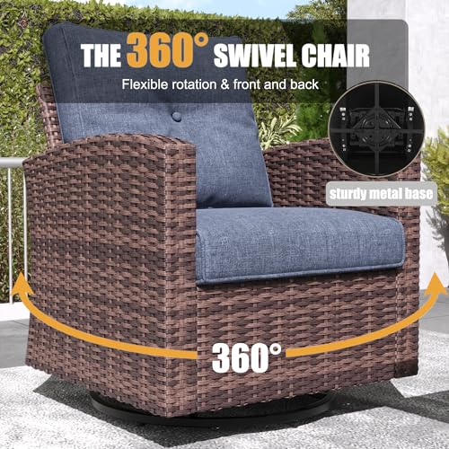 10 Pieces Patio Furniture Set with Swivel Chairs, Rattan Wicker Rocking Glide Chairs with 44" Propane Gas Fire Pit Table Conversation Set