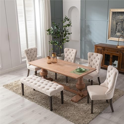 Button-Tufted Ottoman Bench, Upholstered Bedroom Benches Velvet Footrest Stool Accent Bench for Entryway Dining Room Living Room Bedroom End of Bed, Beige