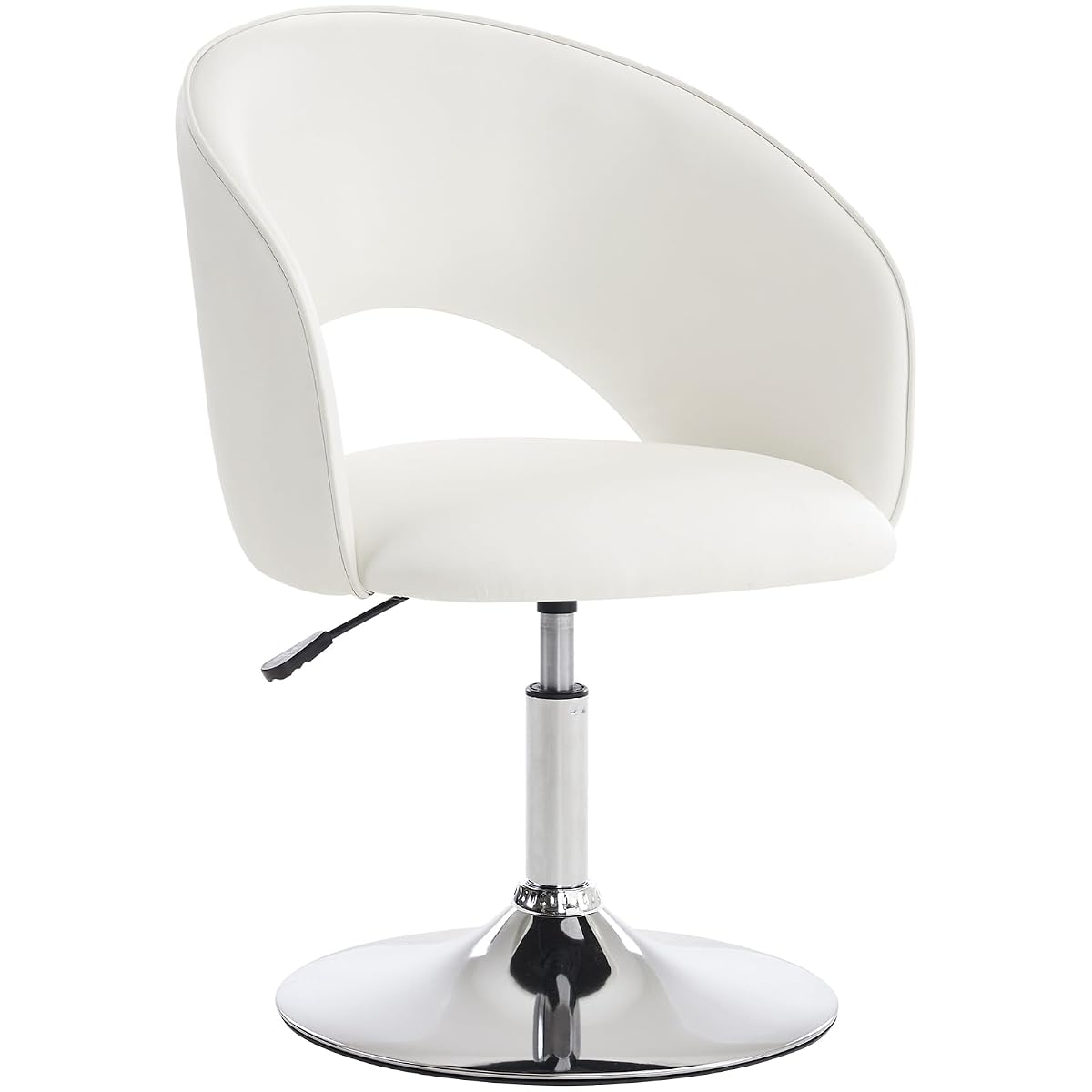 Vanity Chair White Leather Vanity Stool, Height Adjustable Accent Chair with Back, Round Swivel Makeup Chair for Living Room Bedroom Vanity Makeup Room (PU White)