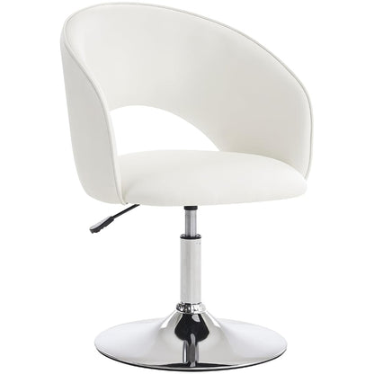 Vanity Chair White Leather Vanity Stool, Height Adjustable Accent Chair with Back, Round Swivel Makeup Chair for Living Room Bedroom Vanity Makeup Room (PU White)
