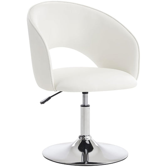 Vanity Chair White Leather Vanity Stool, Height Adjustable Accent Chair with Back, Round Swivel Makeup Chair for Living Room Bedroom Vanity Makeup Room (PU White)