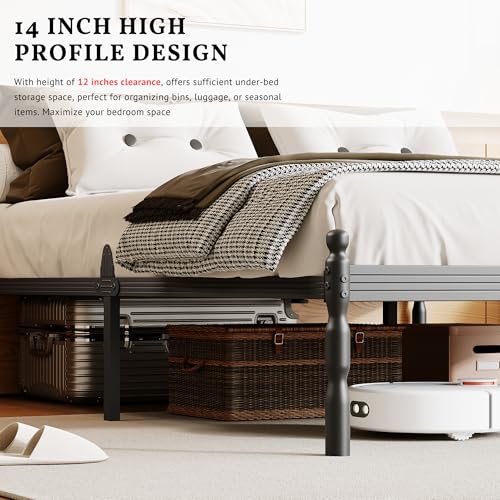 14 inch Full Bed Frames with Mattress Slide Stopper, Vintage Style, view 7
