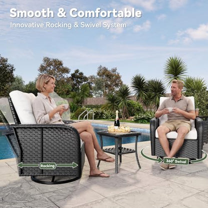 7-Piece Patio Furniture Set with Thick Cushions, Wicker Rattan Outdoor Sectional Sofa with High Back Swivel Rocker Chairs, Outdoor Patio Furniture Set with Coffee Table & Ottoman, Beige