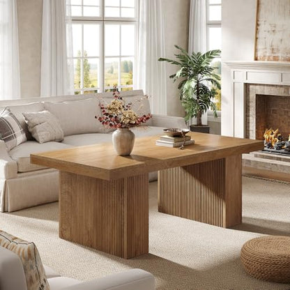 Tribesigns Farmhouse Coffee Table, 47.24 Inch Rectangle Center Table with Large Tabletop & Thick Base, Rustic Wooden Furniture for Living Room, Apartment, Reception Areas, Brown