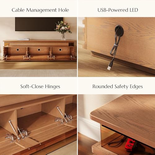94.49'' Fully Assembled TV Stand with Adjustable LED Lights, Walnut, view 6