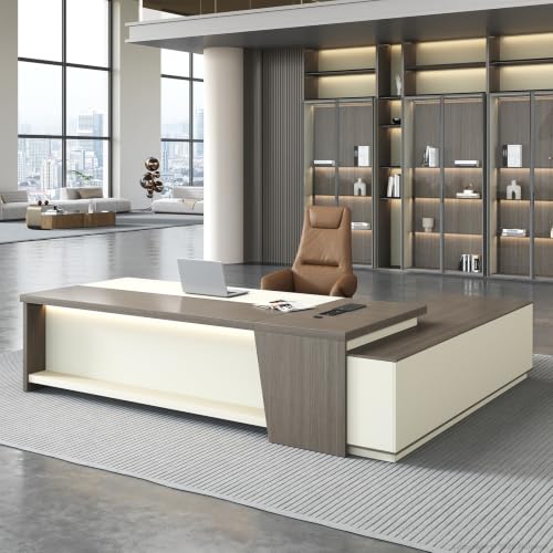 79" Executive L-Shaped Desk, 2" Top, LED, Power, Left Return, view 2