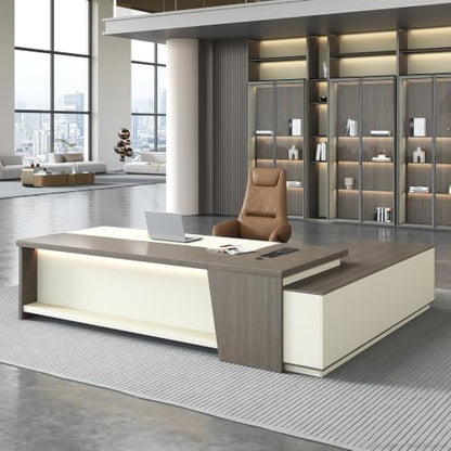 79" Executive L-Shaped Desk, 2" Top, LED, Power, Left Return, view 2