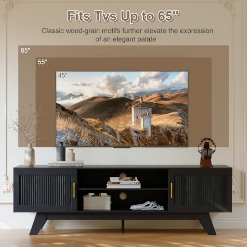 59.5" Fluted TV Stands for 65 Inch TV, Mid Century Modern, view 4
