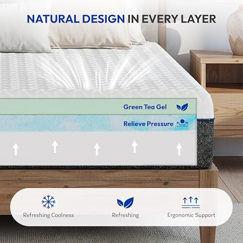 12 Inch Full Mattress,Gel-Infused Green Tea Memory Foam,Medium Firm, view 4