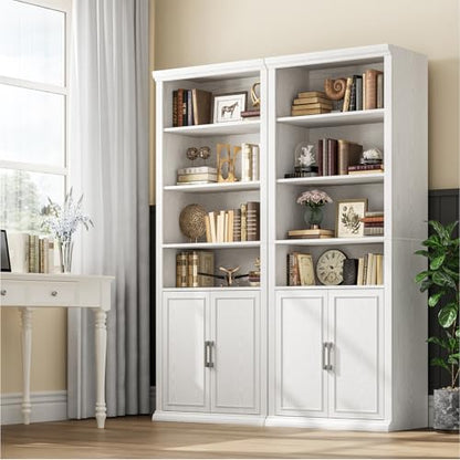 28" W Bookcase and Bookshelf with Doors, Modern Tall Bookshelf 6-Tier White Bookshelves with Storage Cabinet for Office, Living Room, Library