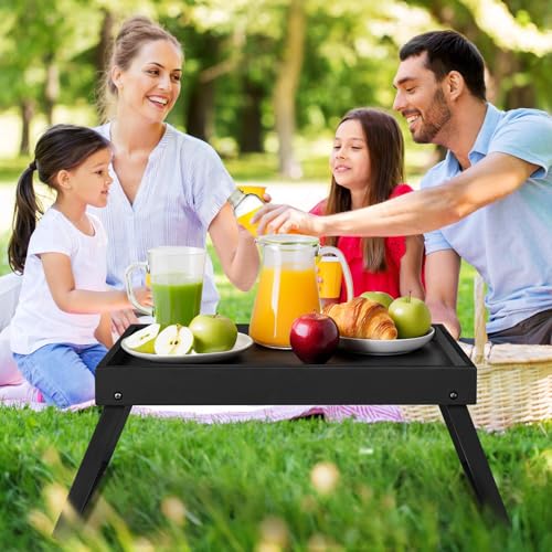 Bed Tray Table with Folding Legs, Breakfast in Bed Tray (1, Black) | Bed Trays for Folding Table Eating, Kitchen Serving, Food, Sofa, Snacking or Working, Laptop Desk Dinner, Snack Tray