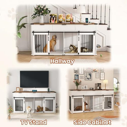 71'' Double Crates for Dogs Indoor with 3 Storage Drawers, view 7