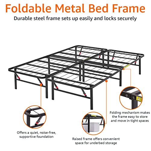 Bed Frame with Storage, Foldable Metal Platform, Sturdy Steel, view 6