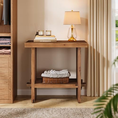 Solid Wood Nightstand with Storage, Farmhouse Bedside Table for Bedroom, Rectangle Night Stand with Wooden Base, Wooden Side End Table for Bedroom, Accent Furniture (2, Brown)