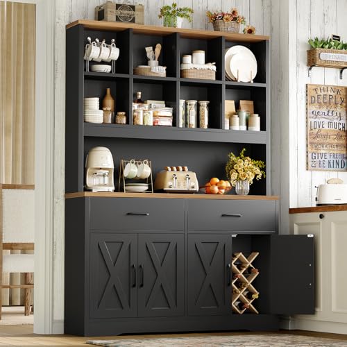 Storage Cabinet with Doors and Drawers, Pantry Cabinets, 5 Tier Floor Standing Bookshelves, Bookshelf and Bookcase, 8 Open Storage Shelves and Printer Stand for Study, Living Room, Office