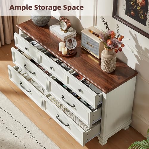 Farmhouse 7 Drawer Dresser for Bedroom, White, view 5