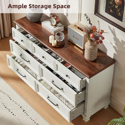 Farmhouse 7 Drawer Dresser for Bedroom, White, view 5