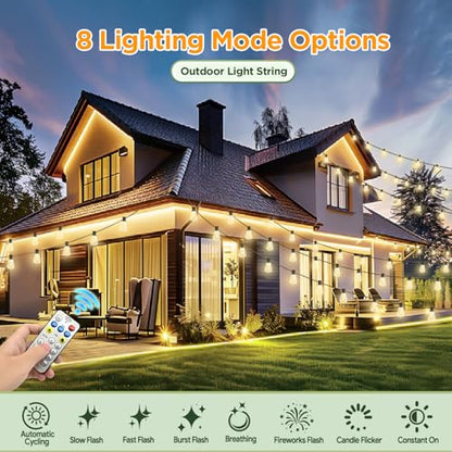 Solar String Lights Outdoor Waterproof with Remote & Timer, LED Shatterproof ST38 Bulbs, USB & Solar Powered Patio Lights for Backyard, Porch, Garden, Wedding, Christmas Decor (25FT)