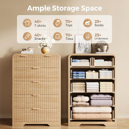 Fluted 6 Drawer Dresser for Bedroom, 43" Tall Dresser Chest of Drawers, view 5