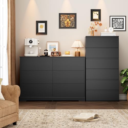 Black Dresser for Bedroom, Modern 6 Drawer Double Dresser, view 3