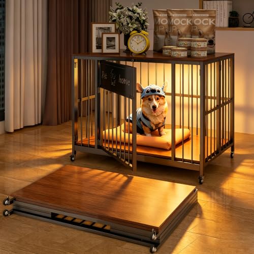 31.5" Foldable Dog Crate Furniture for Medium Dogs, Walnut, view 2