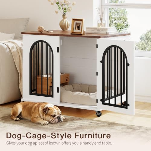Dog Crate Furniture with Wheels - 31.5” Wooden Indoor Dog Kennel, view 4
