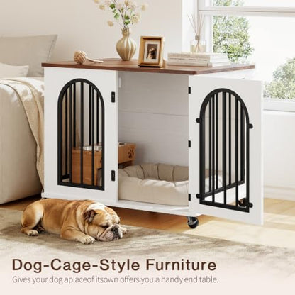 Dog Crate Furniture with Wheels - 31.5” Wooden Indoor Dog Kennel, view 4