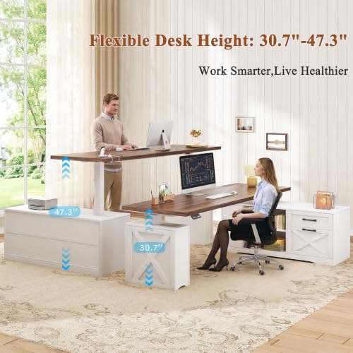 L Shaped Electric Standing Desk, 55" Executive Desk with Storage, view 4